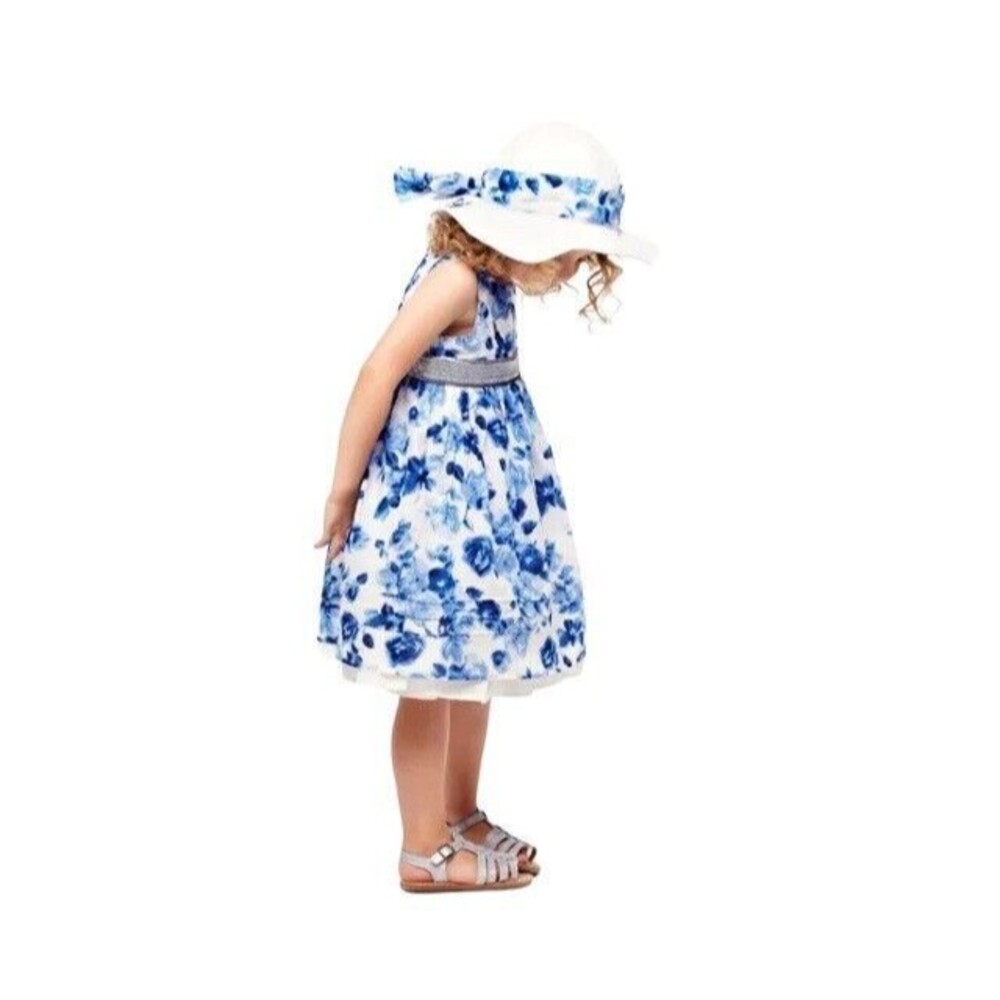 Kenzo Girls' Blue Wildflowers Dress Sequins Waist Bend Size 8